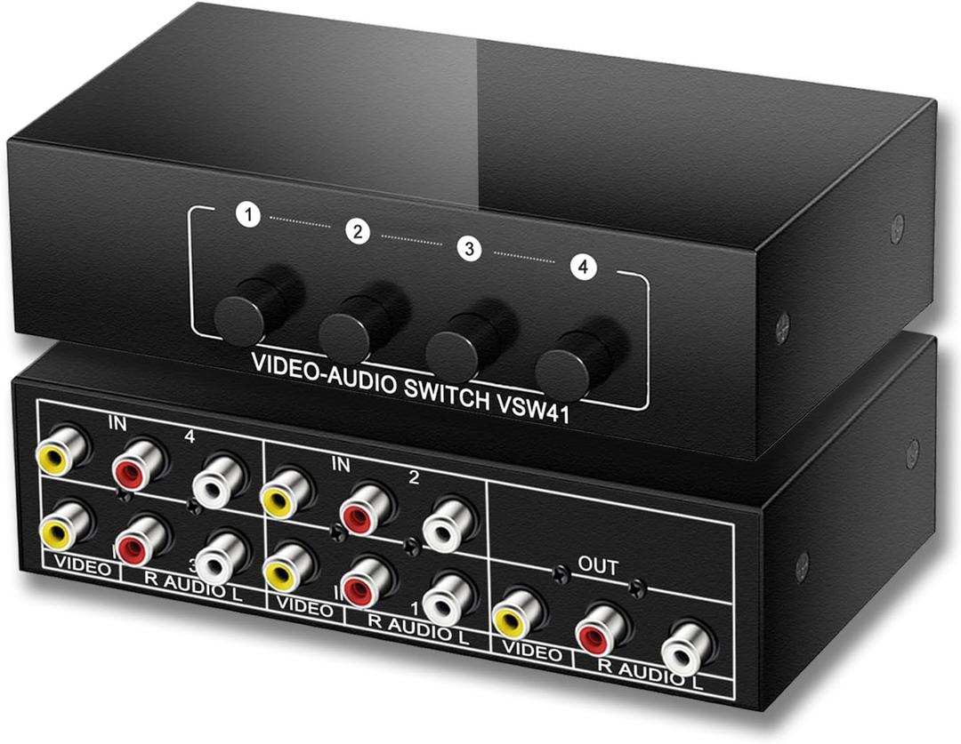 RCA AV Switch 4 in 1 Out Composite Video Switcher L/R Audio Selector Box