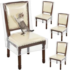 4Pcs Plastic Dining Chair Covers, Clear Chairs Seat Protector Keep Chair Away from Water, Dust, Stain