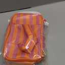 Three Layer Makeup Bag for Women Fashion Stripes Cosmetic Bag Preppy Style Travel Water-Resistant Toiletry Bag for Storage Toiletries Cosmetics Sets for Women Teen Girls Purple