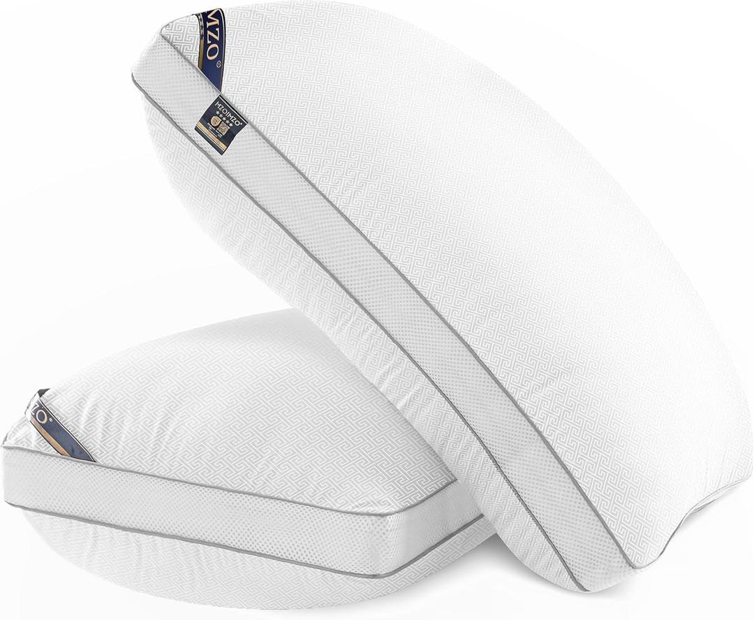 MZOIMZO Luxury Comfy Hotel Collection Bed Pillows for Sleeping- Firm King Size Set of 2, Gusseted Cooling Side Mesh Design with Premium Down Alternative Filling for Back, Stomach or Side Sleepers (Grey)