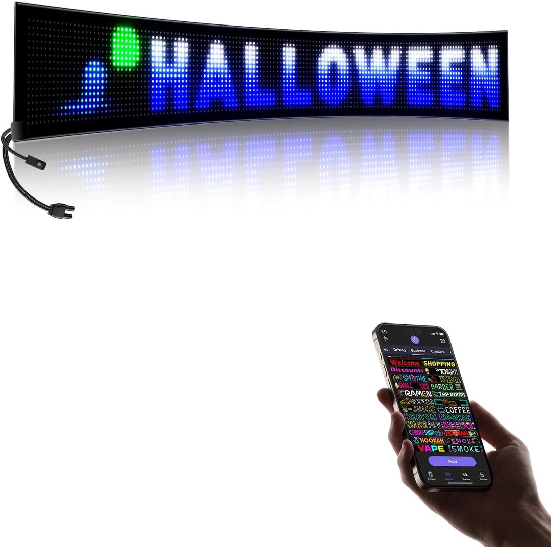 Large Programmable LED Sign, P10 Resolution Indoor Windows LED Signs, Bluetooth APP, for Business Bars Gaming Rooms Restaurants Festivals Cars (58"x 8")