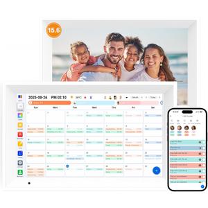 Digital Calendar 15.6" Smart Calendar&Chore Chart, 1080P Interactive Touchscreen Electronic Calendar for Family Schedules, 64GB Digital Picture Frame WiFi, Wall Mountable, AiMOR APP-White