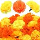 WILLBOND 140 Pcs Marigold Flower Head Mexican Artificial Marigold Flowers Halloween Flower Day of The Dead Decoration for Diwali Indian Decor DIY Wreath Garland Craft(2 Inch,Orange, Yellow)
