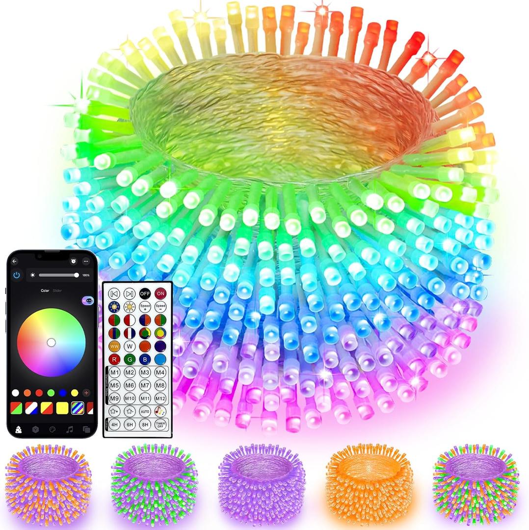 400 LED Smart RGB Color Changing String Lights APP & Remote for Halloween 131 FT Halloween Twinkle Lights IP44 Waterproof, Timer, Music Sync, Multiple Colors & Modes Outdoor Christmas Fall Decoration