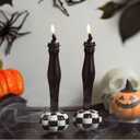 WDS WONDROUS Halloween Flameless Candles Set of 2, Black LED Battery Operated Black Candlesticks with Cat Design, Fake Tapered Candles with Remote for Halloween Decor & Table Centerpieces