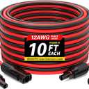 12AWG Solar Extension Cable (10FT Black & 10Ft Red) with Male to Female Solar Connectors Pure Copper Extension Cord, 10 Feet Solar Cable