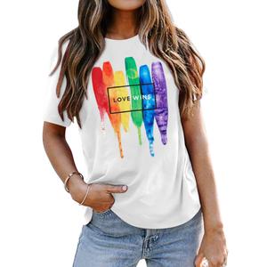 Funny Pride Shirt Women Love Wins LGBT Equality Letter Print Tee White (White, S)
