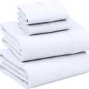 RUVANTI 100% Cotton Sheets Queen Size Set, 4 Pieces, Soft & Breathable Percale Weave Bedding, Deep Pocket 16", Hotel Standard, Crisp Cool Feeling, Durable, Perfect Dyed Bed Sheet, Bright White