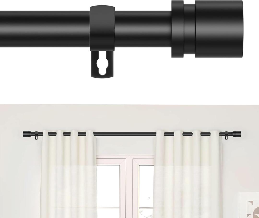 Black Curtain Rods for Windows 28 to 48 Inches, 5/8 Inch Adjustable Heavy Duty Modern Curtain Rod with Adjustable Brackets, Easy Installation with Modern Finials, Adaptable to Various Styles of Rooms