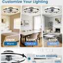 VOLISUN Ceiling Fans with Lights and Remote, 23.6in Low Profile Ceiling Fans with Light, 3000K-6500K Dimmable Fandelier Ceiling Fan, Black Flush Mount Ceiling Fan for Bedroom