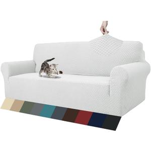 ZNSAYOTX 1 Piece Jacquard Couch Covers for 3 Cushion Couch Living Room High Stretch Sofa Cover Pets Dogs Friendly Anti Slip Thickened Slipcovers Furniture Protector (Large, White)