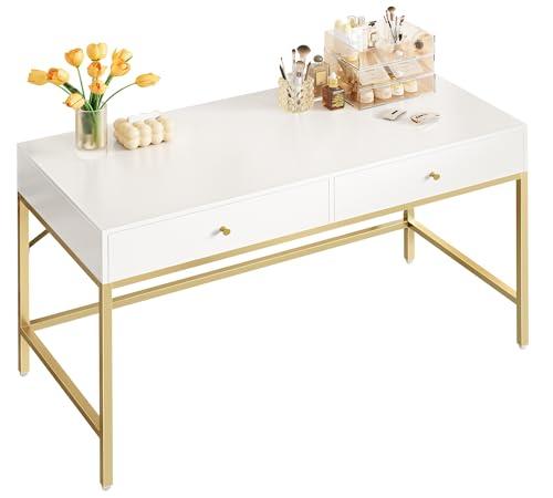 SUPERJARE Vanity Desk with Drawers, 47 inch Computer Desk, Modern Simple Home Office Desks, Makeup Dressing Table for Bedroom - White and Gold