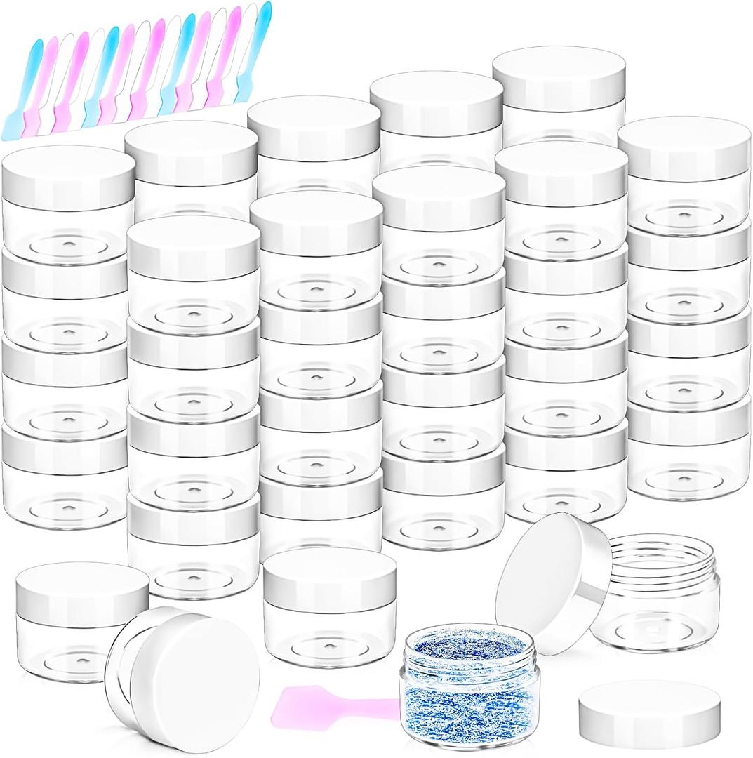 40 Pack 15g Plastic Jars with Lids, 15ml Round Clear Cosmetic Containers Makeup Jars, Travel Size Container Jar with 10 Spatulas for Sample Lotion Cream Eyeshadow Ointment Salve Balm Powder