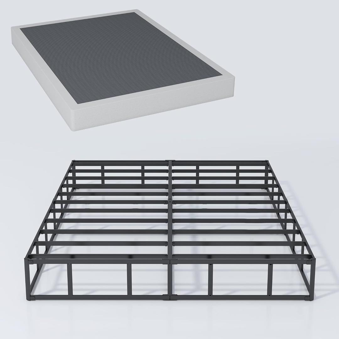 Queen Size Box Spring 7 Inch,Heavy Duty Queen Box Spring,Sturdy Metal Frame with Fabric Cover Set, Easy Assembly, Noise Free (Queen, 7 Inch)