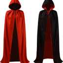 OurLore Black and Red Reversible Halloween Christmas Cloak Masquerade Party Cape Costume (55 inch, With Hood)