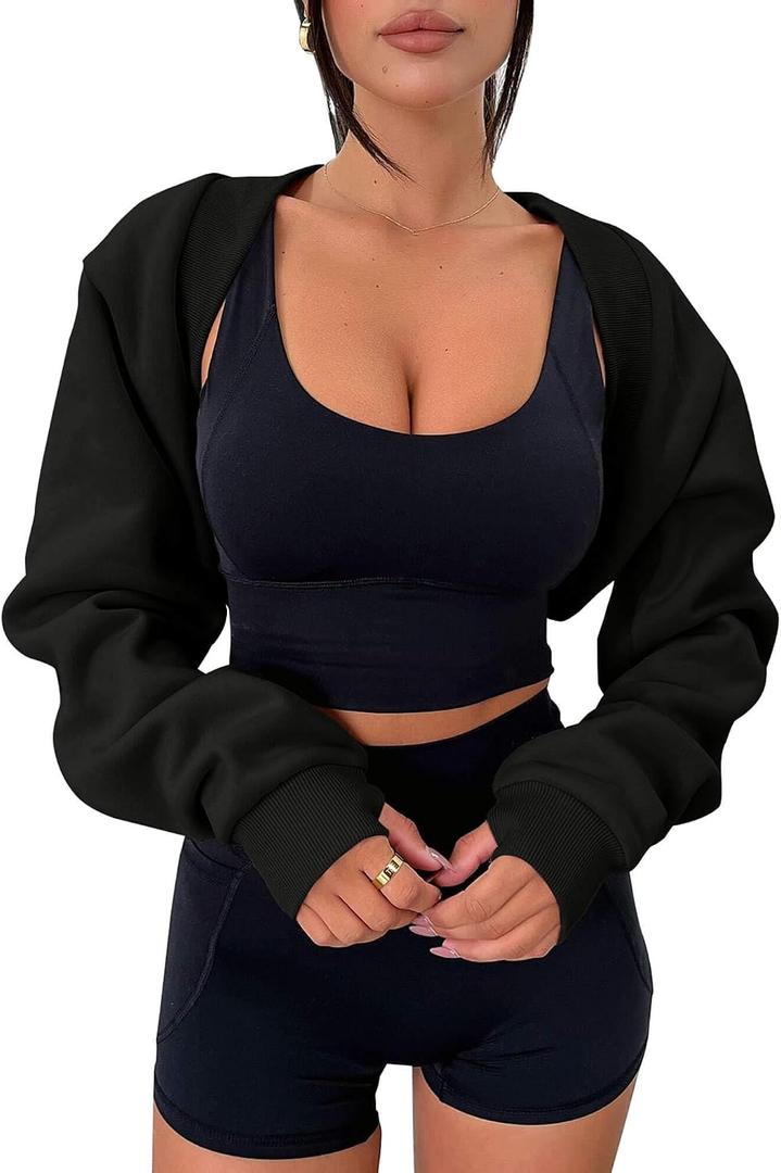 Zwurew Women's Bolero Shrug Long Sleeve Cropped Sweatshirt with Thumb Hole Workout Shrugs Open Front Y2K Tops 2026, M