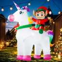 Christmas Inflatables Outdoor Decorations, 7.3FT Blow Up Yard Decorations Santa Elf Riding Unicorn with LED Lights for Lawn Garden Home Party Holiday Decor