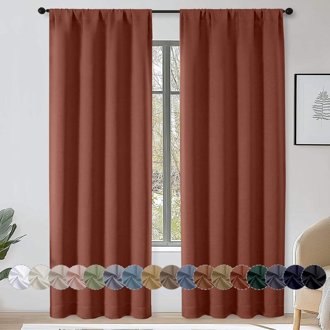 OWENIE Sally Terracotta Blackout Curtains 84 Inches Long 2 Panels Set for Bedroom Living Room, Solid Thermal Insulated Privacy Room Darkening Window Treatment Drapes, 2 Pcs Each W40 x L84, Terracotta