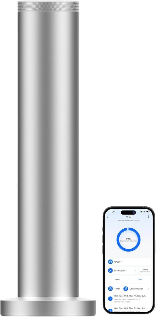 Hotel Scent Diffuser Machine -Cordless Rechargeable Diffuser for Whole House- Scent Air Machine for Home -App Bluetooth Control - Waterless Essential Oil Diffuser for Large Room, Studio Office -Silver