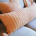 Baked Clay Ribbed Lumbar Pillow Cover 14x36 Cotton Knit with Tassels, Cozy Accent for Bed, Couch, or Entry Bench Baked Terracotta