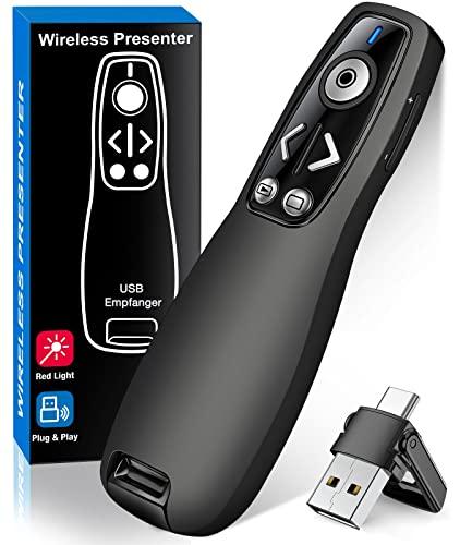 2-in-1 USB Type C Presentation Clicker Wireless Presenter Remote for PowerPoint, Powerpoint Clicker with Volume Control PowerPoint Slide Advancer for Mac, Computer, Laptop-E600