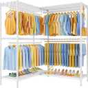 ULIFHOME E15 Pro Garment Rack L Shaped Clothes Rack for CornerFreestanding Clothing Racks for Hanging ClothesHeavy Duty Closet System with 4 Hanging Rods & 8 S Hooks48.8"W x 15.8"D x 78.4"HWhite
