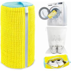 Shoe Washing Machine Bag,Laundry Shoe Bag for Washer and Dryer,Reusable Shoe Cleaning Bag for Sneakers,Tennis Shoes,With Self-locking Zipper, Microfiber Inside,Include Shoes Storage Bag (Yellow(1PC))