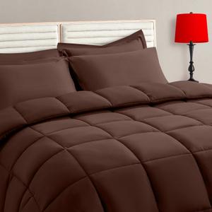 TAIMIT Brown Full Size Comforter Set  7 Pieces, Bed in a Bag Bedding Sets with All Season Soft Quilted Warm Fluffy Reversible Comforter,Flat Sheet,Fitted Sheet,2 Pillow Shams,2 Pillowcases