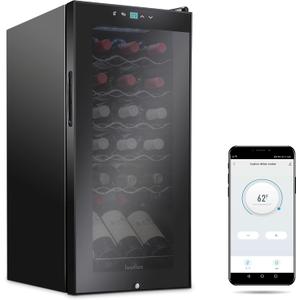 Ivation 18 Bottle Compressor Wine Cooler Refrigerator with Wi-Fi Smart App Control Cooling System | Large Freestanding Wine Cellar Fridge For Red White Champagne or Sparkling, Black Glass Door & Lock