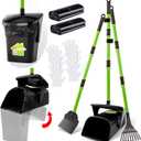 LANNEY Pooper Scooper - 38" Long Adjustable Metal Handle Dog Pooper Scooper Swivel Bin & Rake & Spade with 50 Bags Attachment, Portable Heavy Duty Dog Poop Scooper for Yard Dogs Large Medium Small (Black and green)
