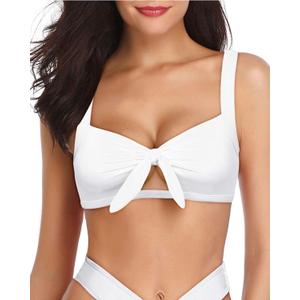 Tempt Me Women Bikini Tops Push Up Swim Top Front Tie Knot Bathing Suit Top Only (Large, White-2)