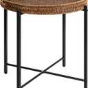 DINGTAI Brown Small Round End Table, 19in Rattan End Tables, Wicker Rattan Side Table, Round Sofa Side Table, Indoor Outdoor Side Tables for Patio, Living Room Bedroom Office