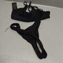 SherryDC Women's Solid Scoop Neck Push Up Padded Brazilian Thong Bikini Swimsuit Bathing Suit (Small, Black)