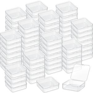 100 Pieces 3 x 3 x 1 Inch Plastic Bead Storage Containers Box Transparent Boxes with Hinged Lid Clear Bead Organizer Box for Small Items DIY Craft Jewelry Hardware Business Cards Game Pieces
