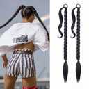 2 Pack Long DIY Braided Ponytail Extension with Hair Tie Straight Wrap Around Hair Extensions Ponytail(2#)