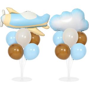 Airplane Baby Shower Birthday Party Decorations Balloons Stand Kit 2 Sets with 2 Airplane Cloud Foil Balloons Baby Boy Shower Balloon Centerpiece for Table for Kid Time Flies 1st Birthday Party Decor
