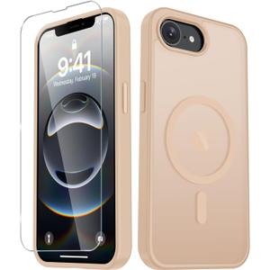 YENAPOON for iPhone 17e Case, iPhone 16e Case, Matte Magnetic Phone Cover [with 1 Screen Protector] [Support for MagSafe] [Shockproof Military Grade Protection] Translucent Frosted Back, Coral Pink