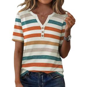 XIEERDUO Womens Summer Tops Short Sleeve Henley Shirts Casual V Neck T Shirts Business Work Blouses Dressy 2026 (XXL)