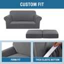 H.VERSAILTEX 3 Piece Stretch Sofa Covers for 2 Cushion Loveseat Couch Covers for Living Room Furniture Cover (Base Cover Plus 2 Seat Cushion Covers) Thicker Jacquard Fabric(Medium Sofa, Grey)