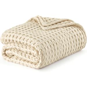 Bedsure Cooling Cotton Waffle King Size Blanket - Lightweight Breathable Summer Blanket of Rayon Derived from Bamboo for Hot Sleepers, Luxury Throws for Bed, Couch and Sofa, Beige,(King (104" x 90"))