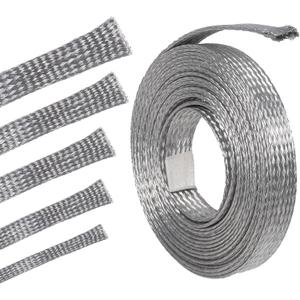 Tinned Copper Braid Metal Cable Shielding Sleeve Ground Straps Interference Wire Sheathing Flat Mesh (5/16 in Wide(0.20 in Dia)-28ft)