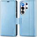 TUCCH Case Wallet for Galaxy S26 Ultra 5G, Magnetic PU Leather Kickstand [RFID Blocking] 4 Card Slot Flip Cover with [TPU Shockproof Interior Case] Compatible with Galaxy S26 Ultra, Pearly Light Blue