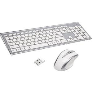Wireless Keyboard and Mouse Combo USB 2.4G Wireless Keyboard Compatible Windows Desktop Laptop Office Business Silver White