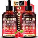 2 Pack Vitamin B Complex 20000 mcg - Vitamin B12 Sublingual Methylcobalamin Extra Strength Raspberry Liquid Drops for Women and Men - USA Made, B1, B2, B3, B5,B6, Biotin, Folic Acid | 4fl oz (120ml)