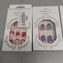 3 x MISUD Press on Nails - Short Square Glue on Nails with Red French Tip, Acrylic Flower Crocodile Design 24 pcs, (Mix Nail)