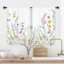 Riyidecor Floral Flower Curtains Short Small Plants Botanical Leaves Leaf Rod Pocket Colorful Watercolor Women Girls Pink Green Bedroom Living Room Treatment Fabric 2 Panels 26Wx36H Inch