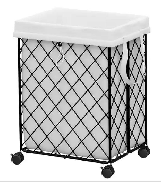 Rolling Laundry Hamper with Wheels, Detachable & Washable Lining, Metal Frame, Foldable Storage Basket for Bedroom, Bathroom, Laundry Room - 93L, White, 18"L x 13.8"W x 22.8"H