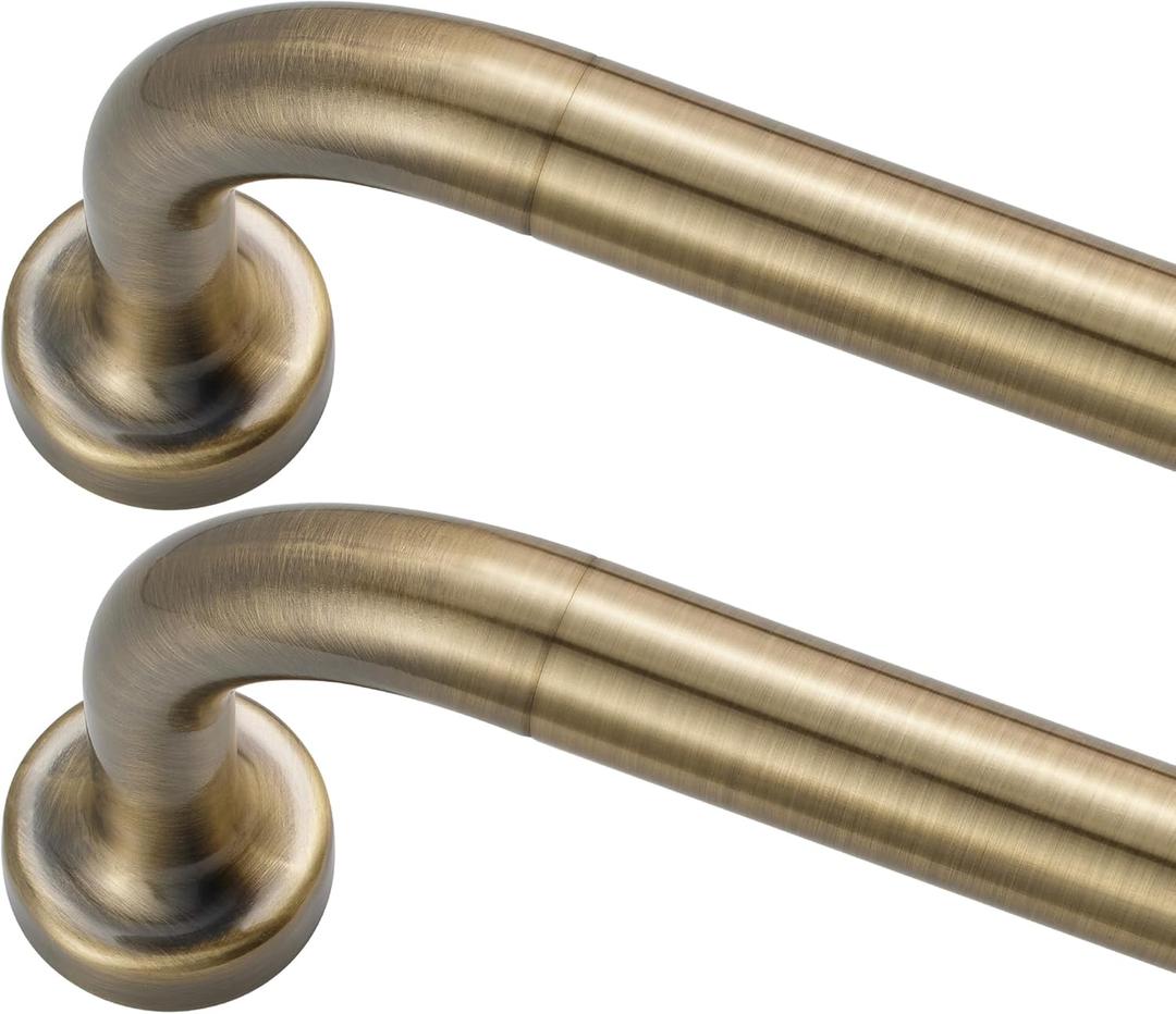 Antique Bronze Curtain Rods 2 Pack,1 Inch Disc Curtain Rods for Windows 28 to 48",Blackout Wrap Around Curtain Rod with Aluminum Finials and Brackets,No Screw Disassembly Adjustable Curved Curtain Rod