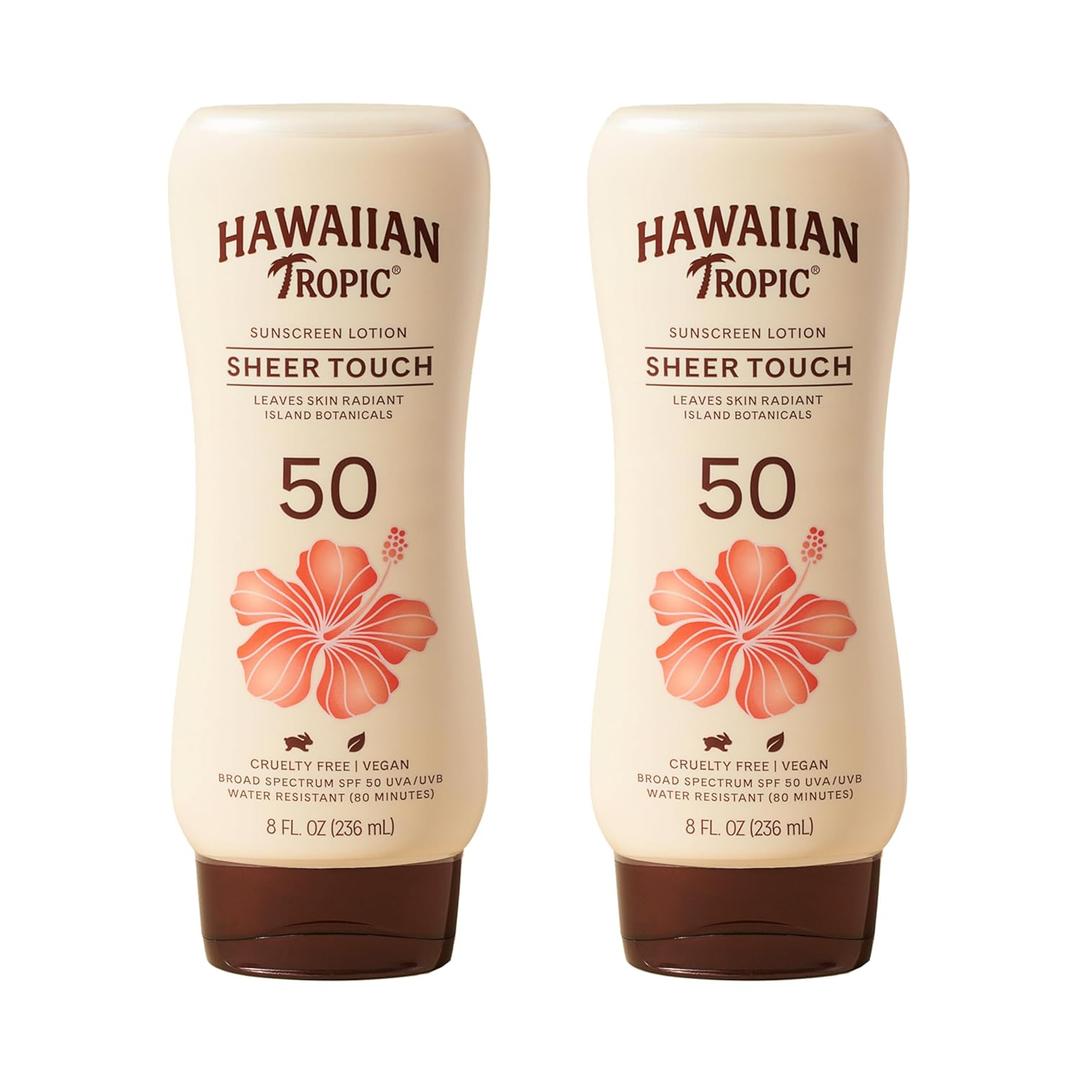 Hawaiian Tropic Sheer Touch Lotion Sunscreen SPF 50, 8oz Twin Pack | Hawaiian Tropic Sunscreen SPF 50, Sunblock, Broad Spectrum, Oxybenzone Free, 8oz each