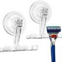 ANDGOO Suction Cup Razor Holder for Shower, 2 Pack Powerful Suction Cup Hooks for Towel, Loofah, Shaver, Wreaths, No-Damage Wall Hanger for Bathroom, Kitchen, No Drilling, Easy Install, Clear